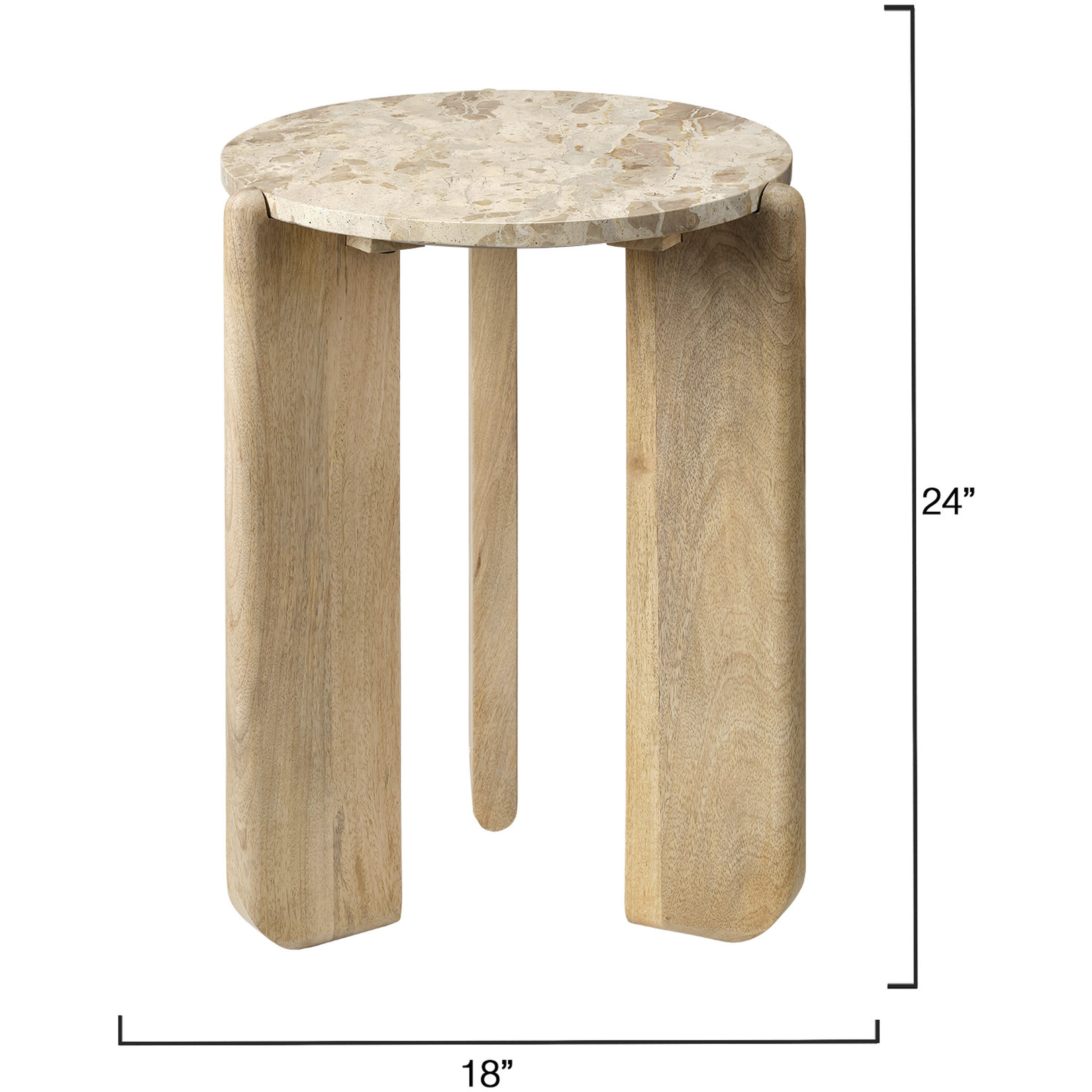 Quarry Side Table in Natural Light Mango Wood and Natural Tan Stone