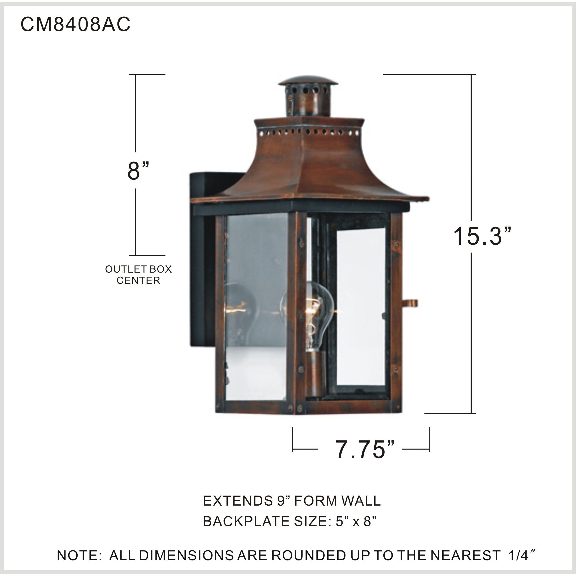 Chalmers 1 Light 16 inch Aged Copper Outdoor Wall Lantern