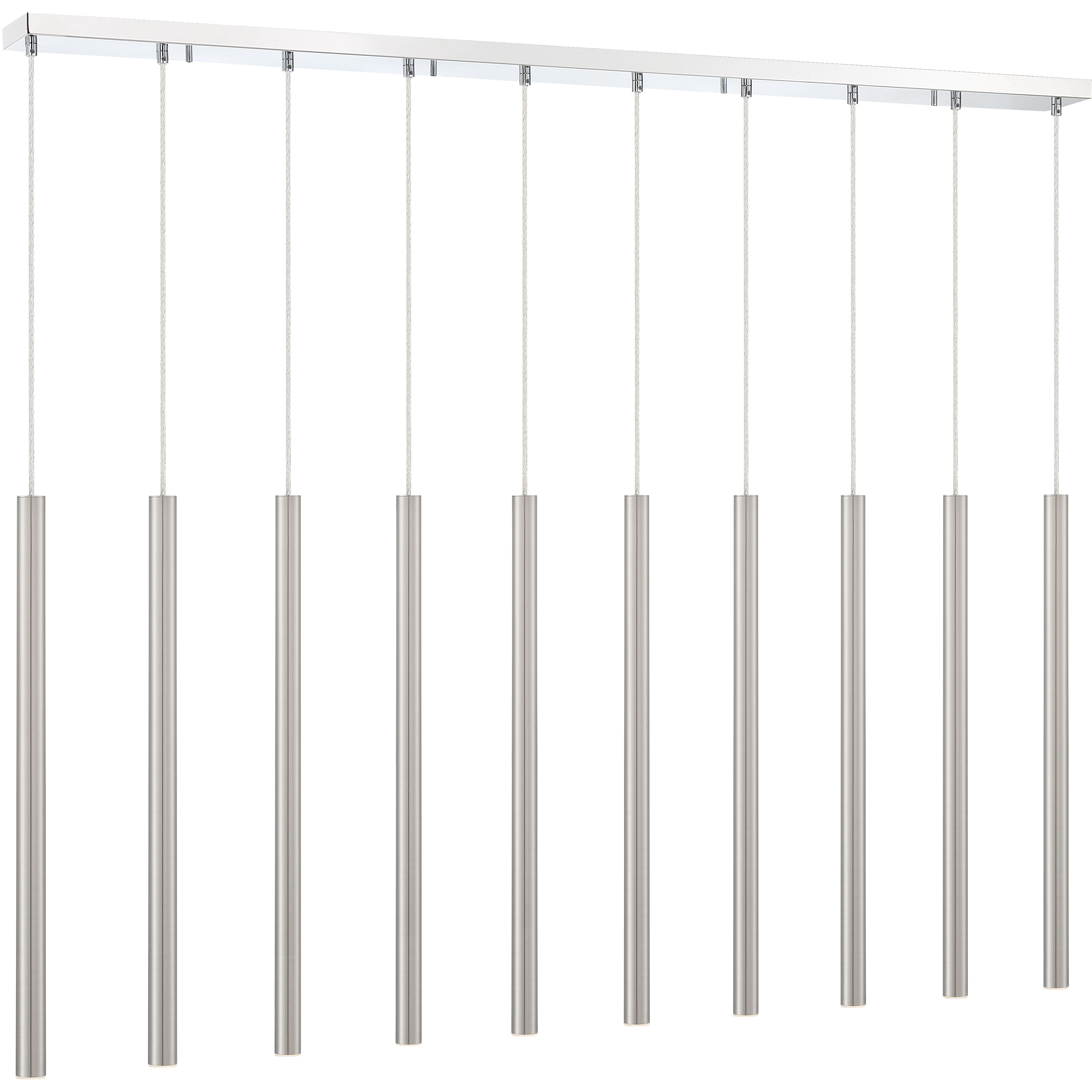 Forest LED 56.5 inch Chrome Linear Chandelier Ceiling Light in Brushed Nickel Steel, 10, 37