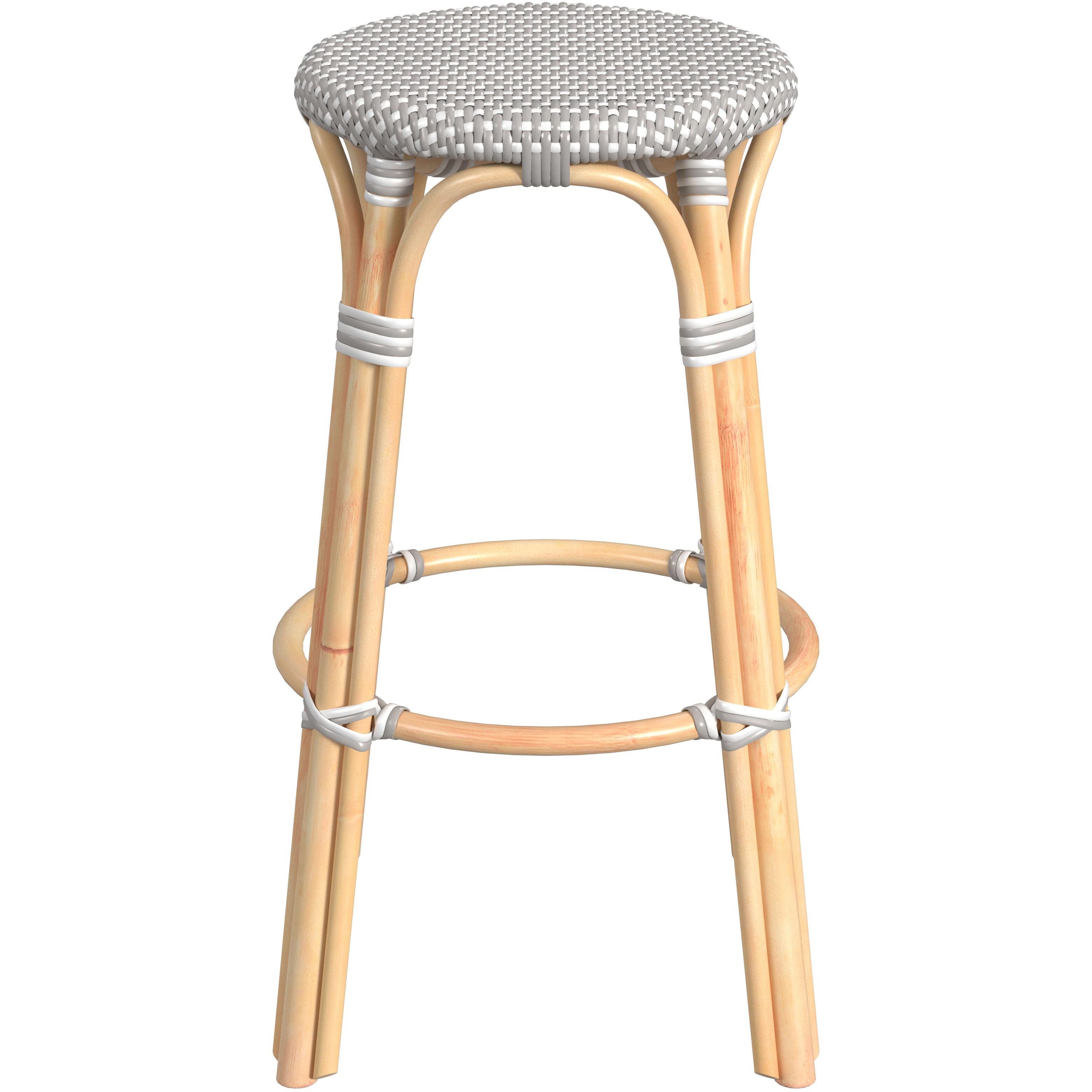Tobias Round Rattan 30" Bar Stool in Gray and White Dot