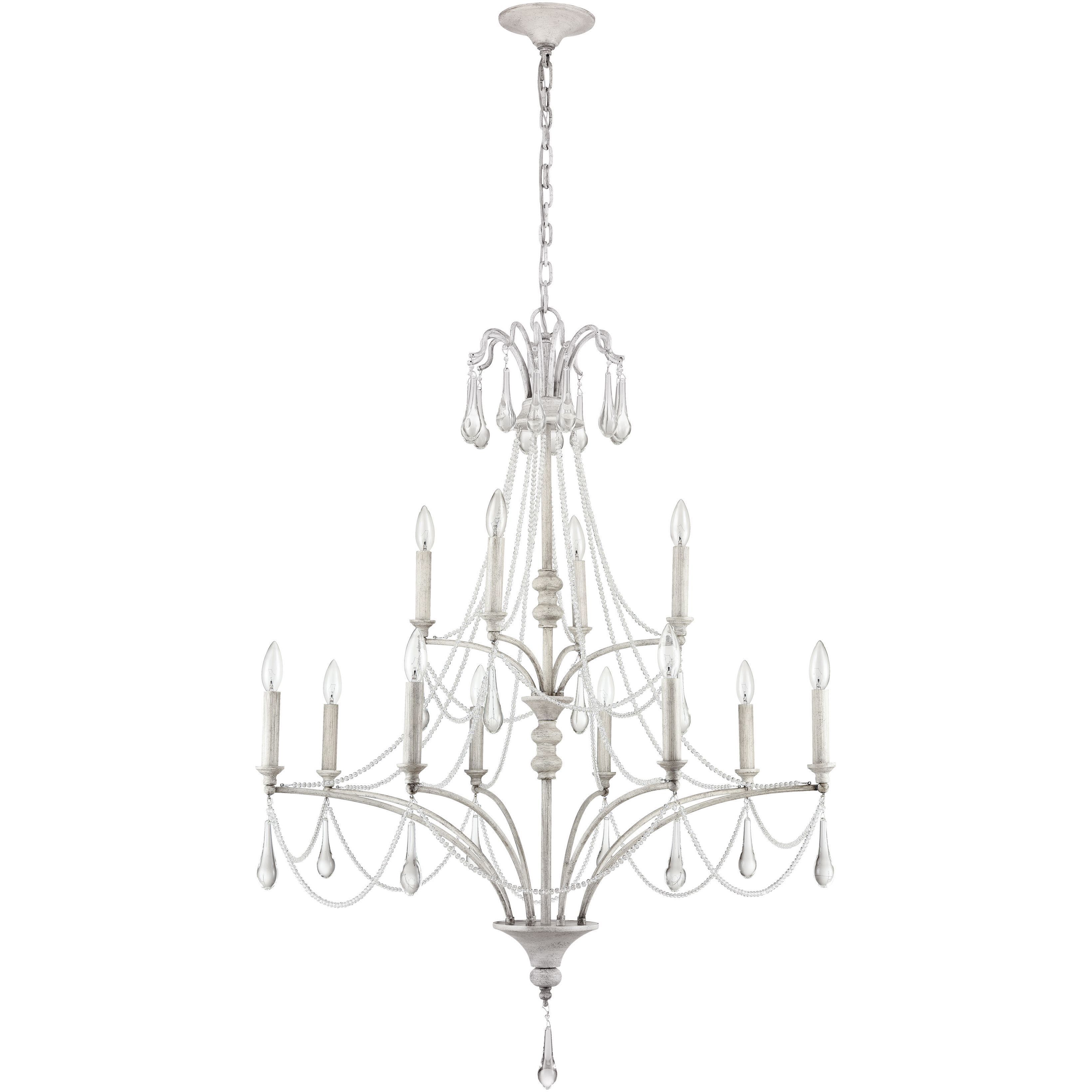 French Parlor 12 Light 36 inch Vintage White with Clear Chandelier Ceiling Light