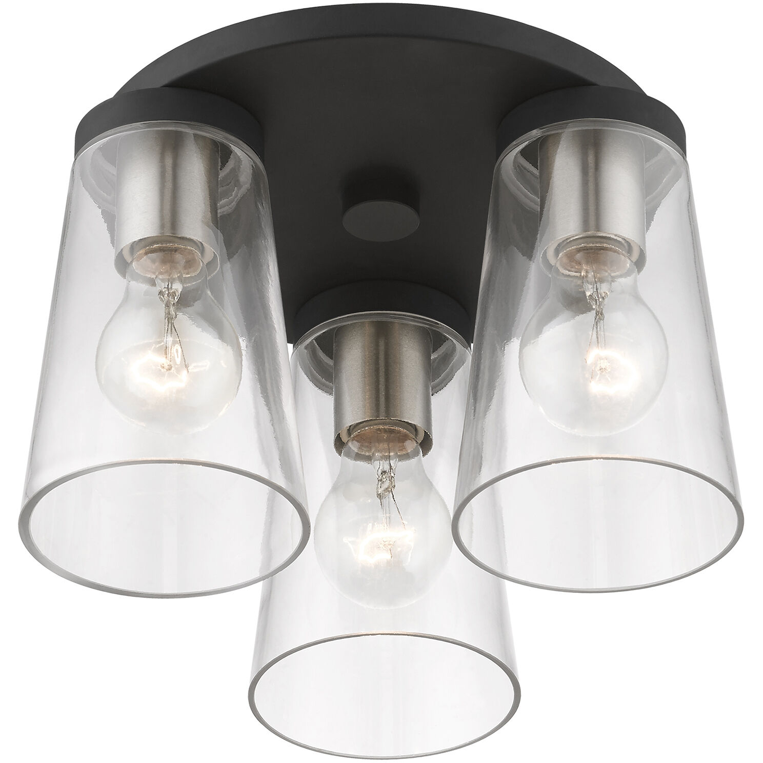 Cityview 3 Light 11 inch Black with Brushed Nickel Accents Flush Mount Ceiling Light, Large