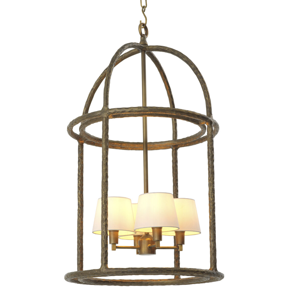 Montrost 4 Light 28.87 inch Vintage Brass and White Shades Pendant Ceiling Light