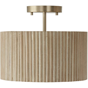 Donovan 1 Light 12.5 inch White Wash and Matte Brass Semi-Flush Ceiling Light, Convertible Dual Mount