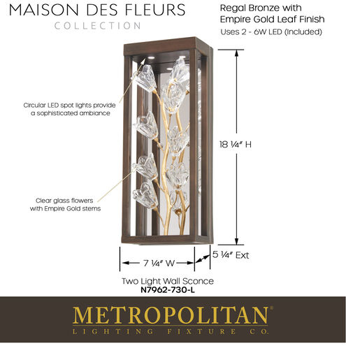Maison Des Fleurs LED 7.13 inch Regal Bronze with Empire Gold Wall Sconce Wall Light