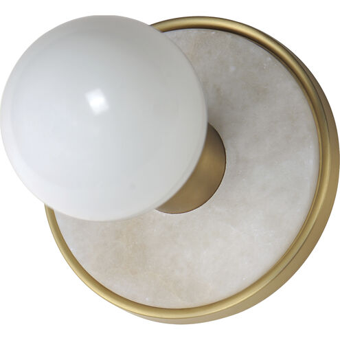 Hollywood LED 5 inch Whit Alabaster and Natural Aged Brass Bath Vanity Wall Light in Bulb Included, White Alabaster and Natural Aged Brass