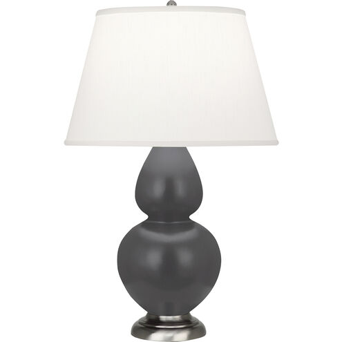 Double Gourd 31 inch 150.00 watt Matte Ash Glazed Ceramic with Antique Silver Table Lamp Portable Light in Pearl Dupioni