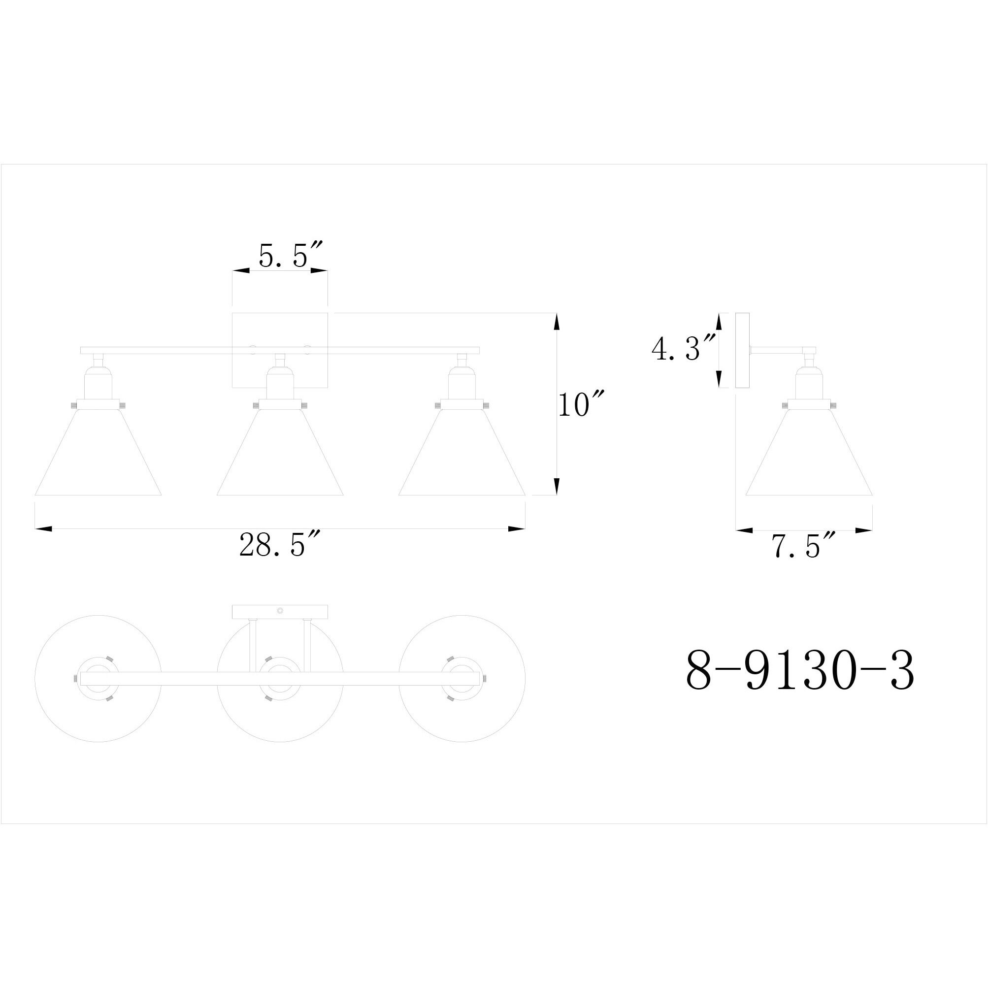 Drake 3 Light 28.5 inch Black Bathroom Vanity Light Wall Light, Essentials