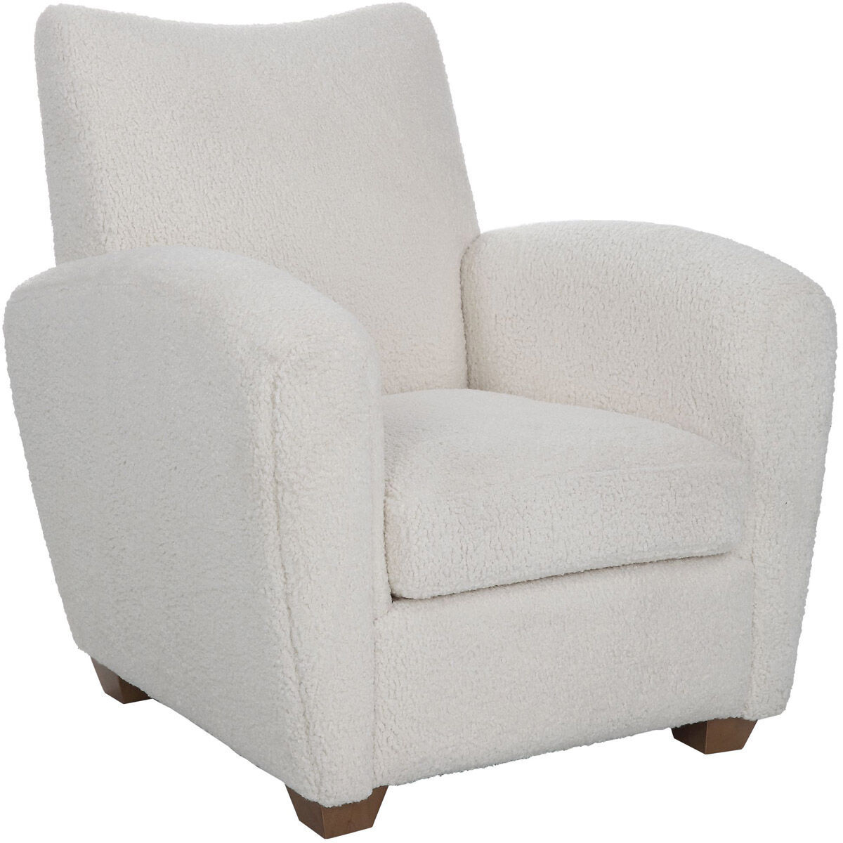Teddy Off White Faux Shearling and Walnut Stained Wood Accent Chair