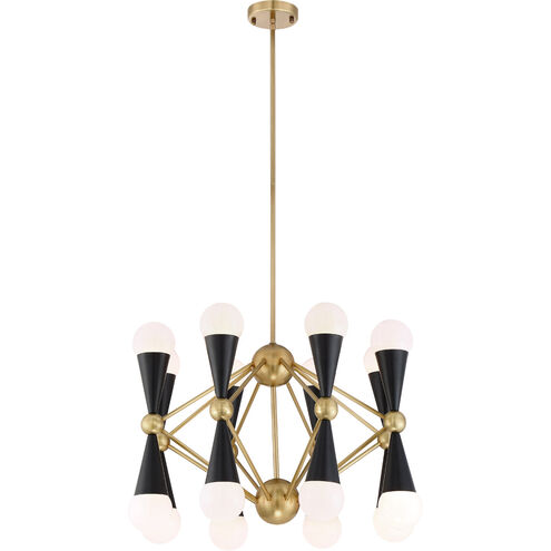 Crosby 16 Light 36 inch Aged Brass and Matte Black with Glass Chandelier Ceiling Light