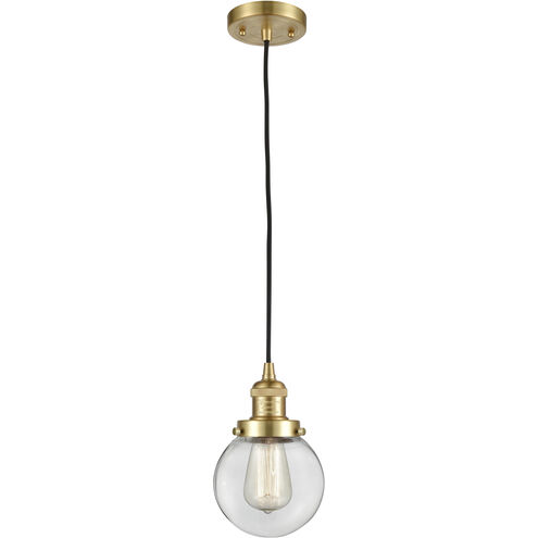 Franklin Restoration Beacon 1 Light 6 inch Satin Gold Mini Pendant Ceiling Light in Incandescent, Clear, Franklin Restoration
