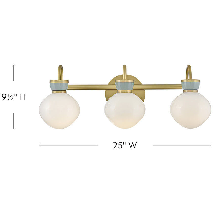 Lucy 3 Light 25 inch Lacquered Brass with Seafoam Bath Light Wall Light