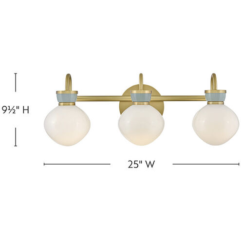 Lucy 3 Light 25 inch Lacquered Brass with Seafoam Bath Light Wall Light