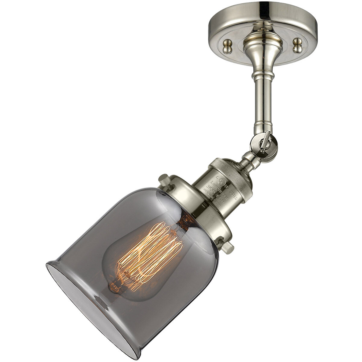 Franklin Restoration Small Bell LED 5 inch Polished Nickel Sconce Wall Light in Plated Smoke Glass, Franklin Restoration