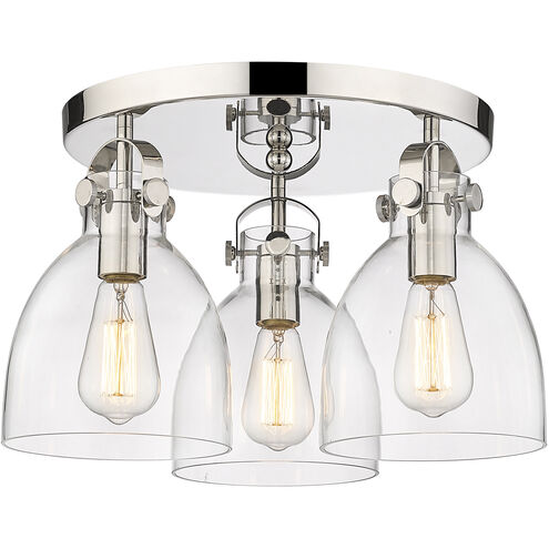 Newton Bell 3 Light 19.63 inch Polished Nickel Flush Mount Ceiling Light in Clear Glass