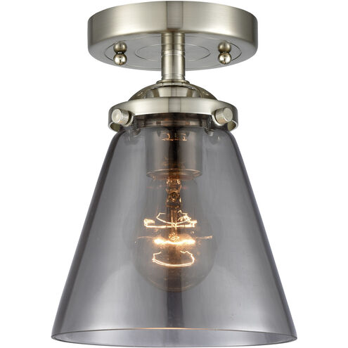 Nouveau Small Cone 1 Light 6 inch Brushed Satin Nickel Semi-Flush Mount Ceiling Light in Plated Smoke Glass, Nouveau