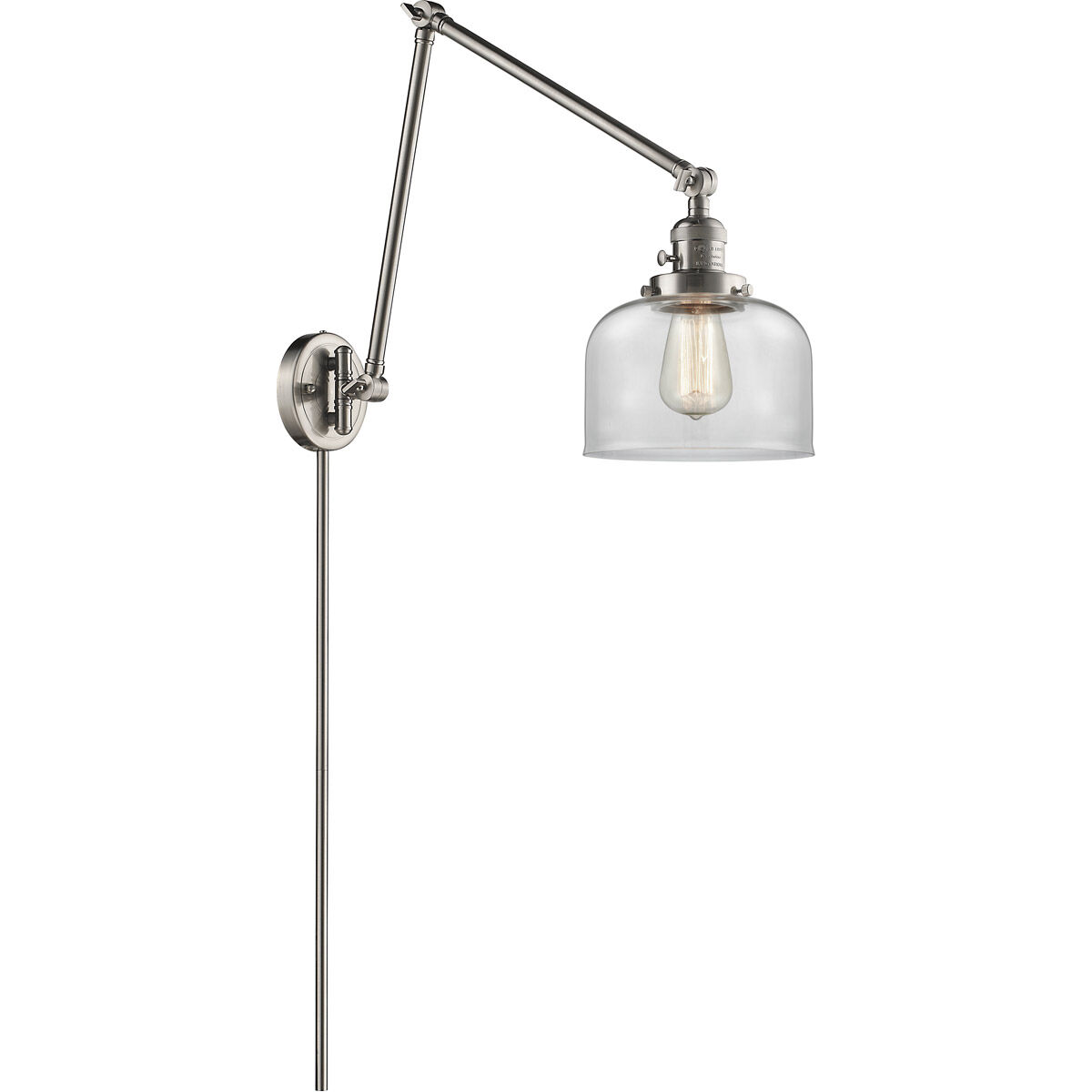 Large Bell 30 inch 3.50 watt Satin Nickel Swing Arm Wall Light, Franklin Restoration