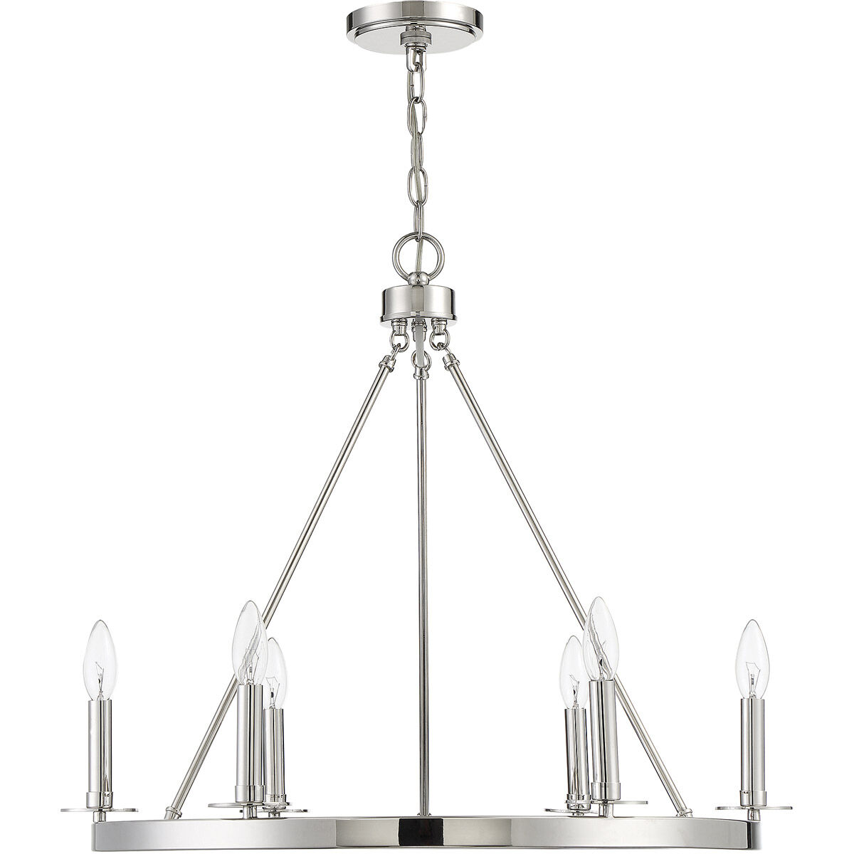 Traditional 6 Light 26 inch Polished Nickel Chandelier Ceiling Light