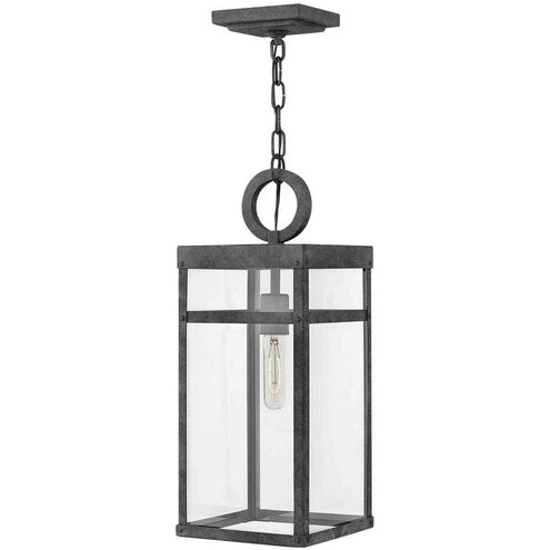 Open Air Porter LED 8 inch Aged Zinc Outdoor Hanging Lantern, Estate Series