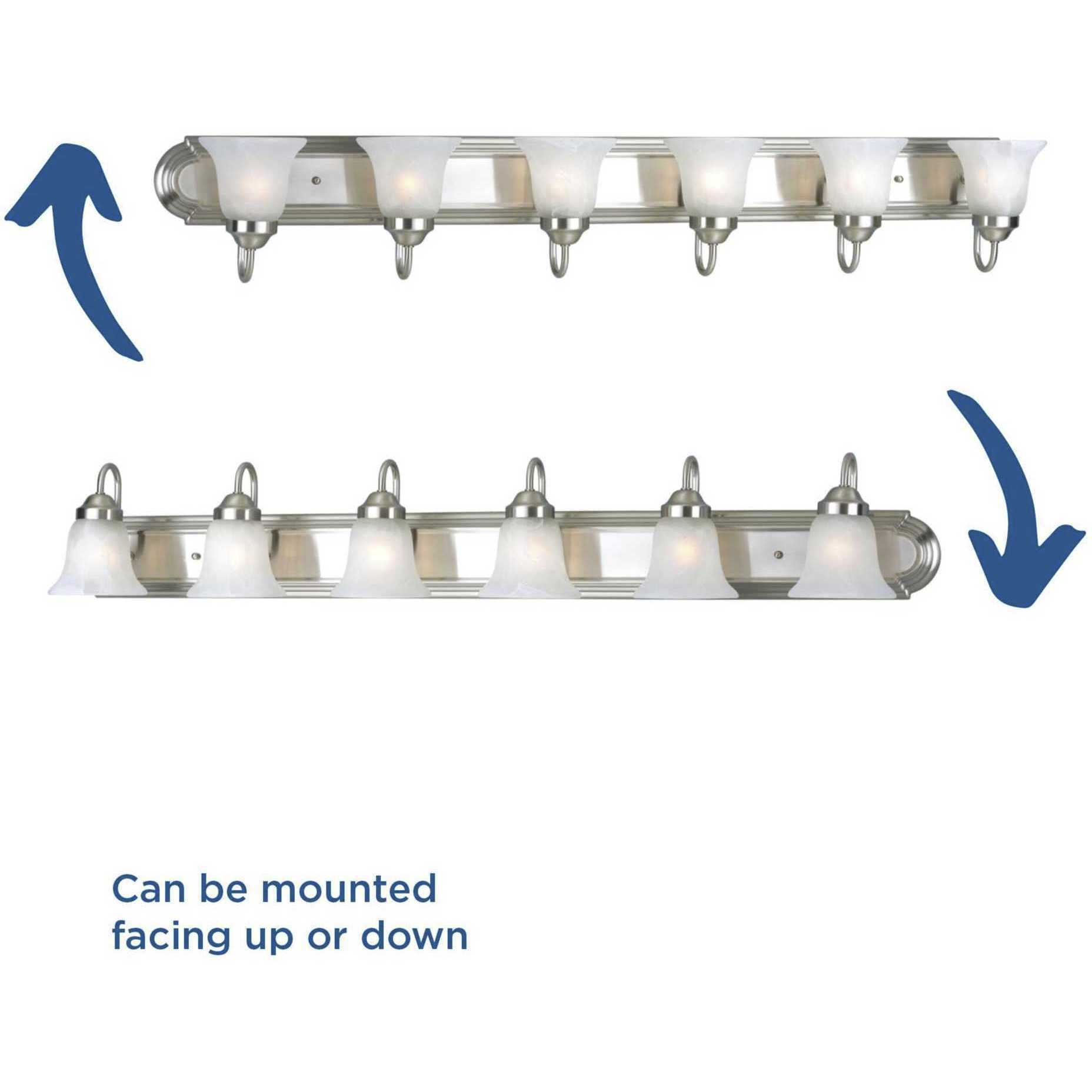 Alabaster Glass 6 Light 48 inch Brushed Nickel Bath Vanity Wall Light