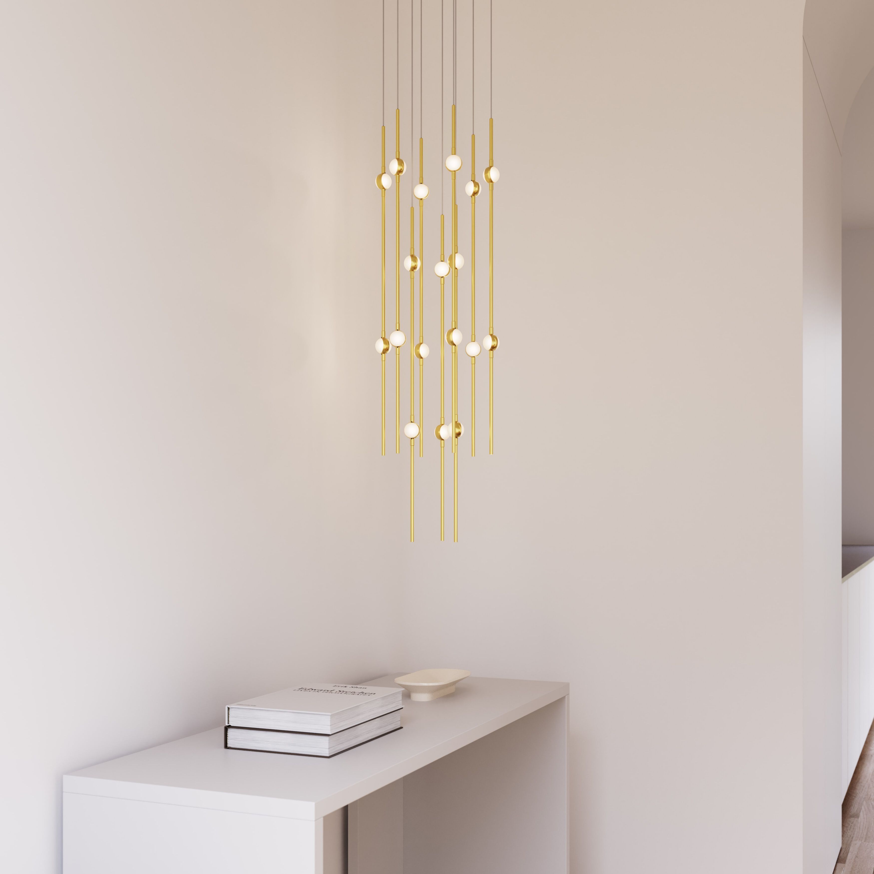 Constellation Aries LED 11.5 inch Satin Brass Pendant Ceiling Light in 3000K, 20 ft. Cord, White Optical Acrylic