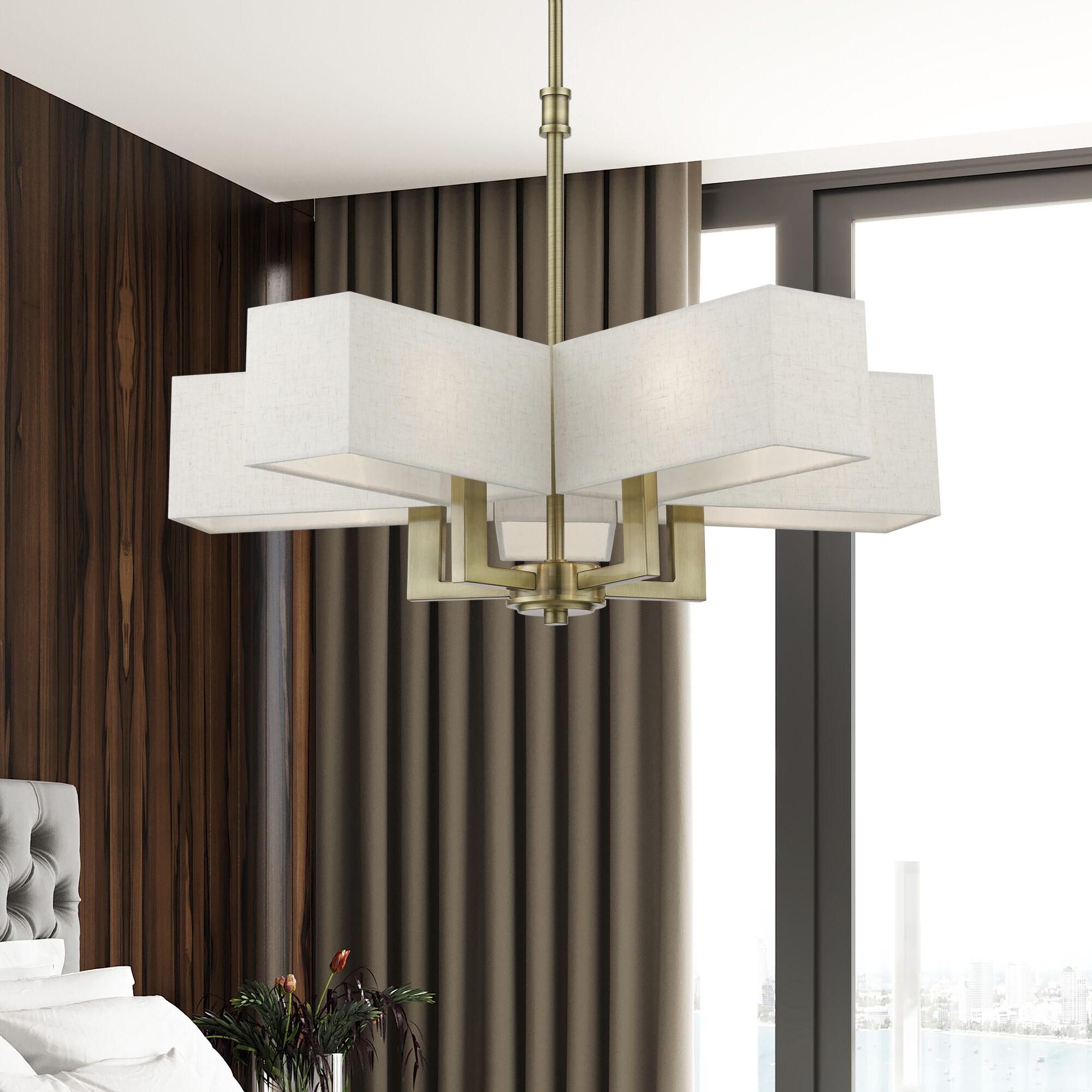 Rubix 5 Light 26 inch Antique Brass Chandelier Ceiling Light