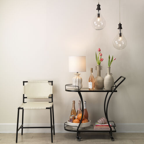 Asher Off White Leather & Black Forged Iron Dining Chair