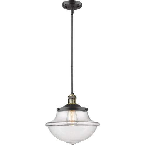 Franklin Restoration Large Oxford 1 Light 12 inch Black Antique Brass Mini Pendant Ceiling Light in Clear Glass, Franklin Restoration