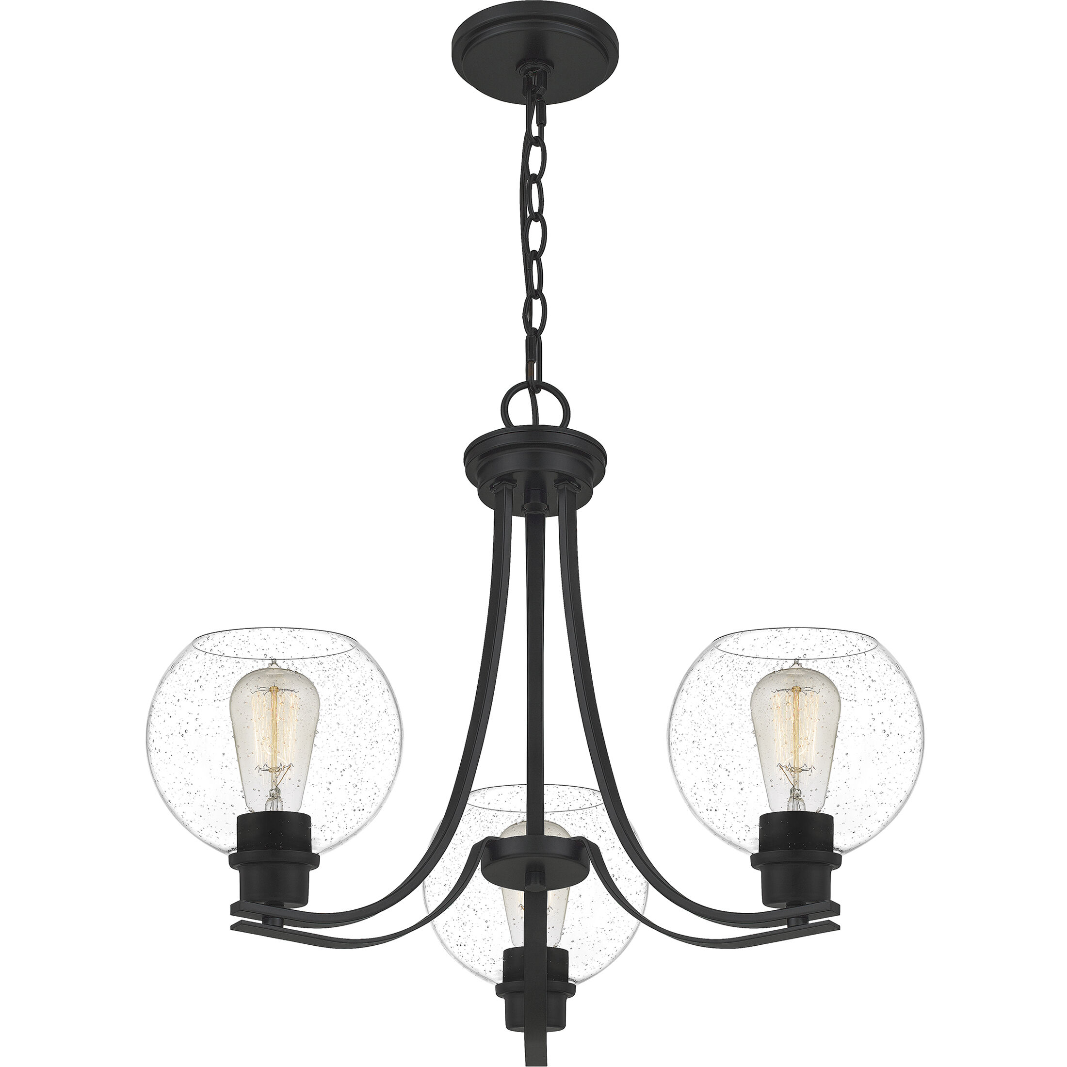 Pruitt 3 Light 22 inch Matte Black Chandelier Ceiling Light in Clear Seedy Glass
