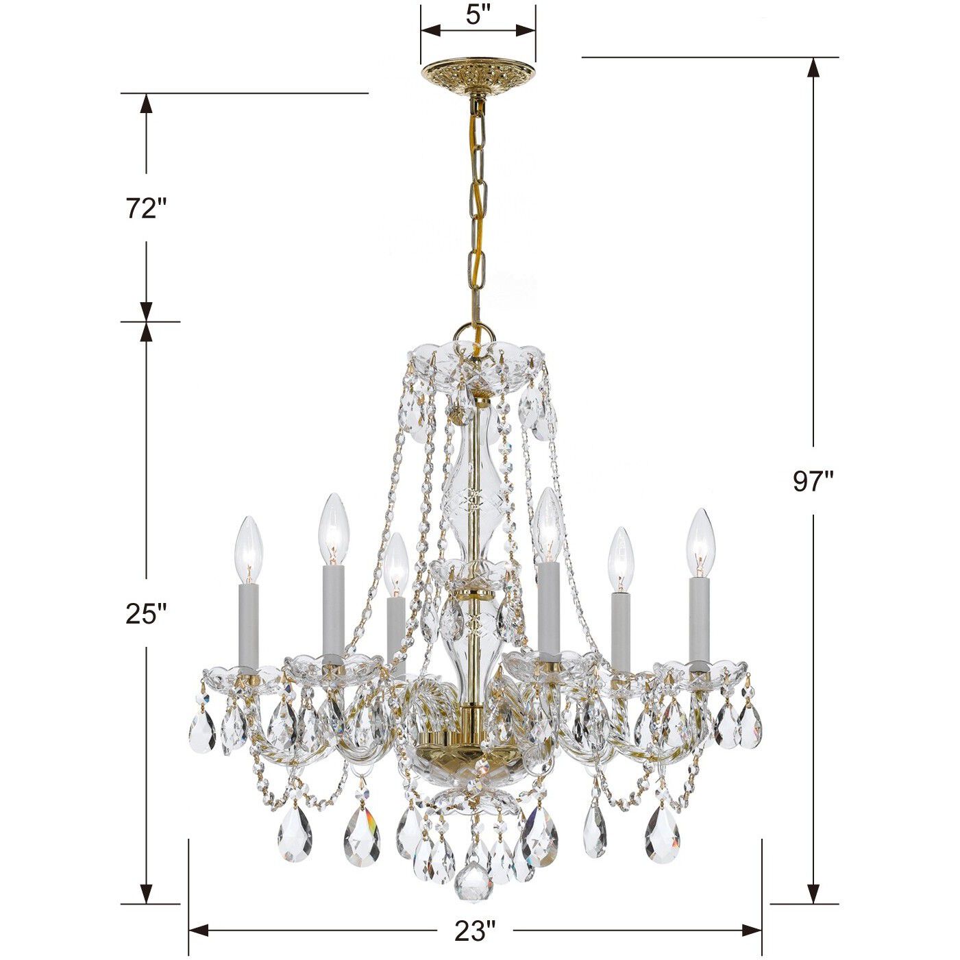 Traditional Crystal 6 Light 23 inch Polished Brass Chandelier Ceiling Light in Clear Swarovski Strass
