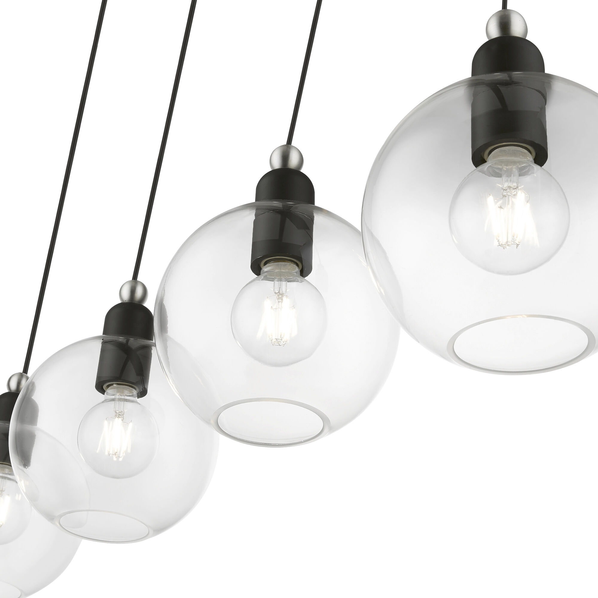 Downtown 4 Light 44 inch Black with Brushed Nickel Accents Linear Chandelier Ceiling Light, Sphere