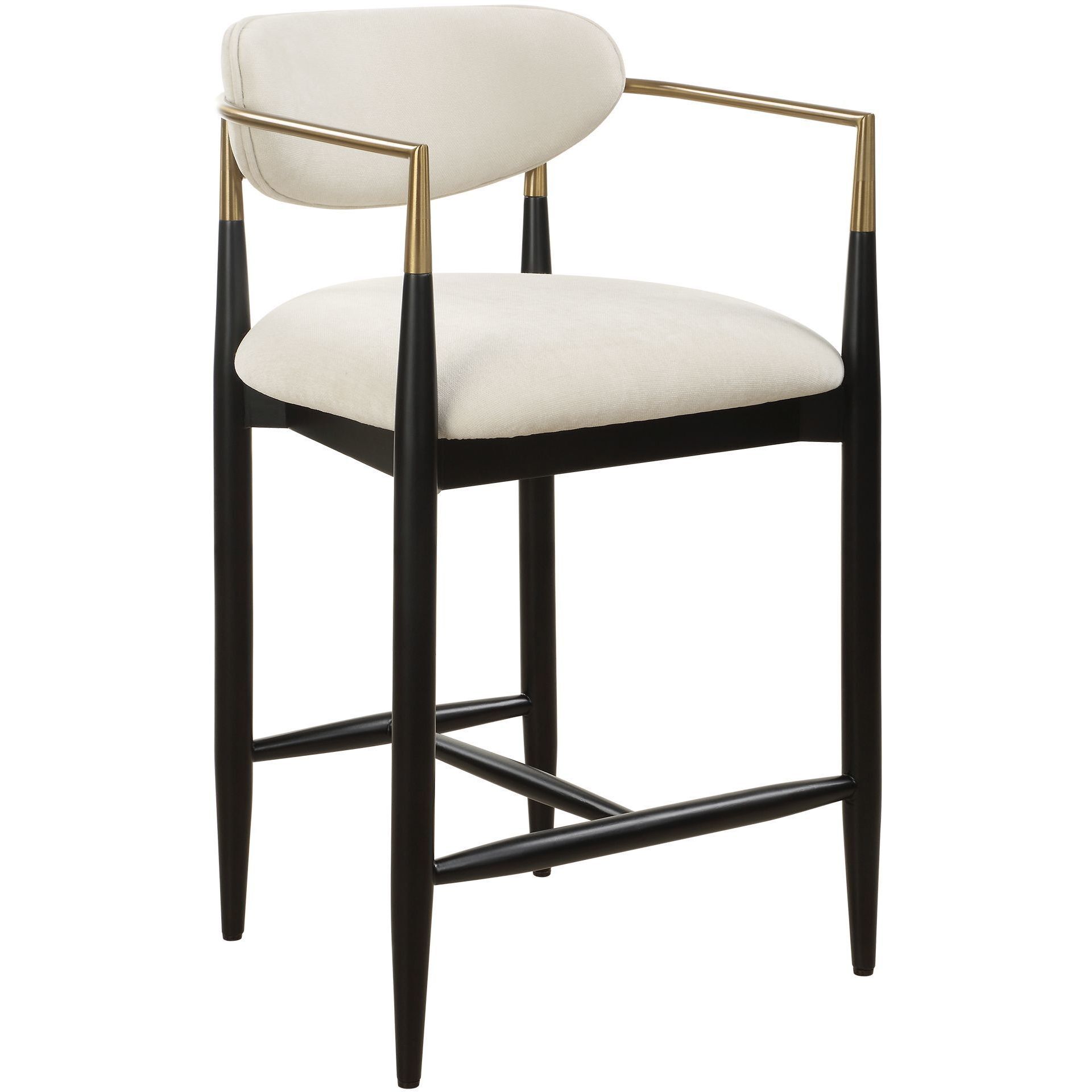 Moxie 36.5 inch Brushed Brass and Matte Black and Off-White Counter Stool