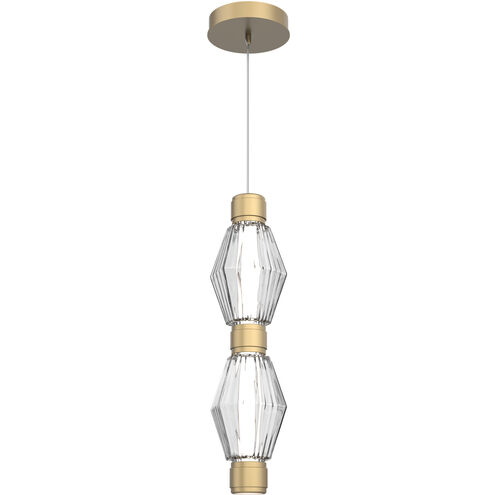 Aalto Mandrel LED Gilded Brass Pendant Ceiling Light in 3000K LED, Optic Rib Clear