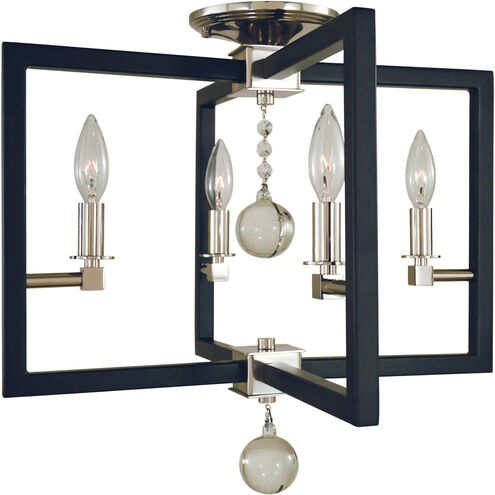 Minimalist Elegant 4 Light 18 inch Polished Nickel/Matte Black Semi-Flush Mount Ceiling Light