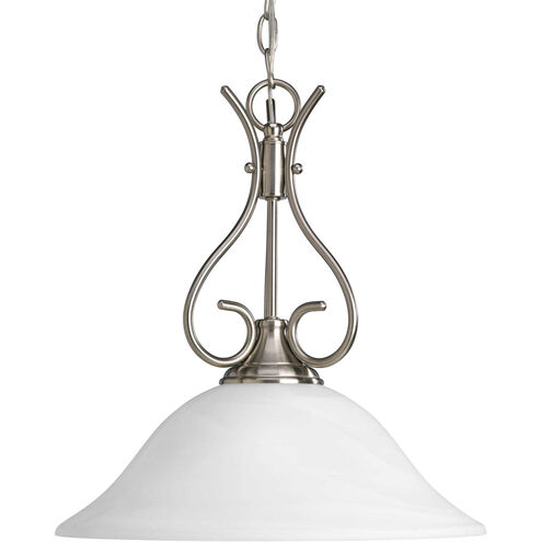 Alabaster Glass 1 Light Brushed Nickel Pendant Ceiling Light in Etched Alabaster