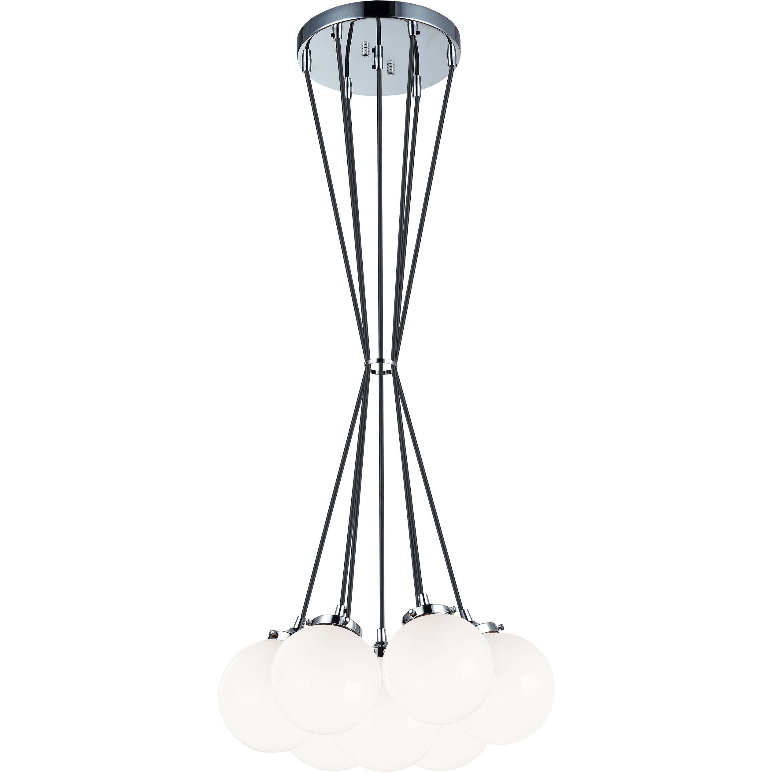 The Bougie 7 Light 17.75 inch Chrome Pendant Ceiling Light in Chrome and Opal Glass