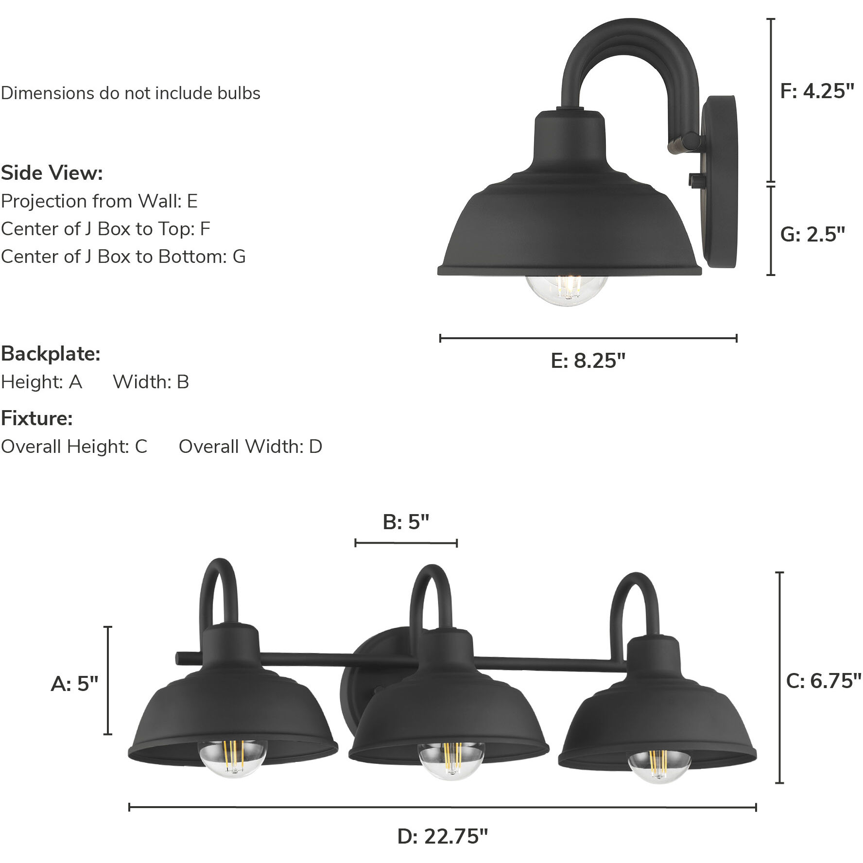 Mill Valley 3 Light 22.75 inch Matte Black Bath Vanity Wall Light, Medium