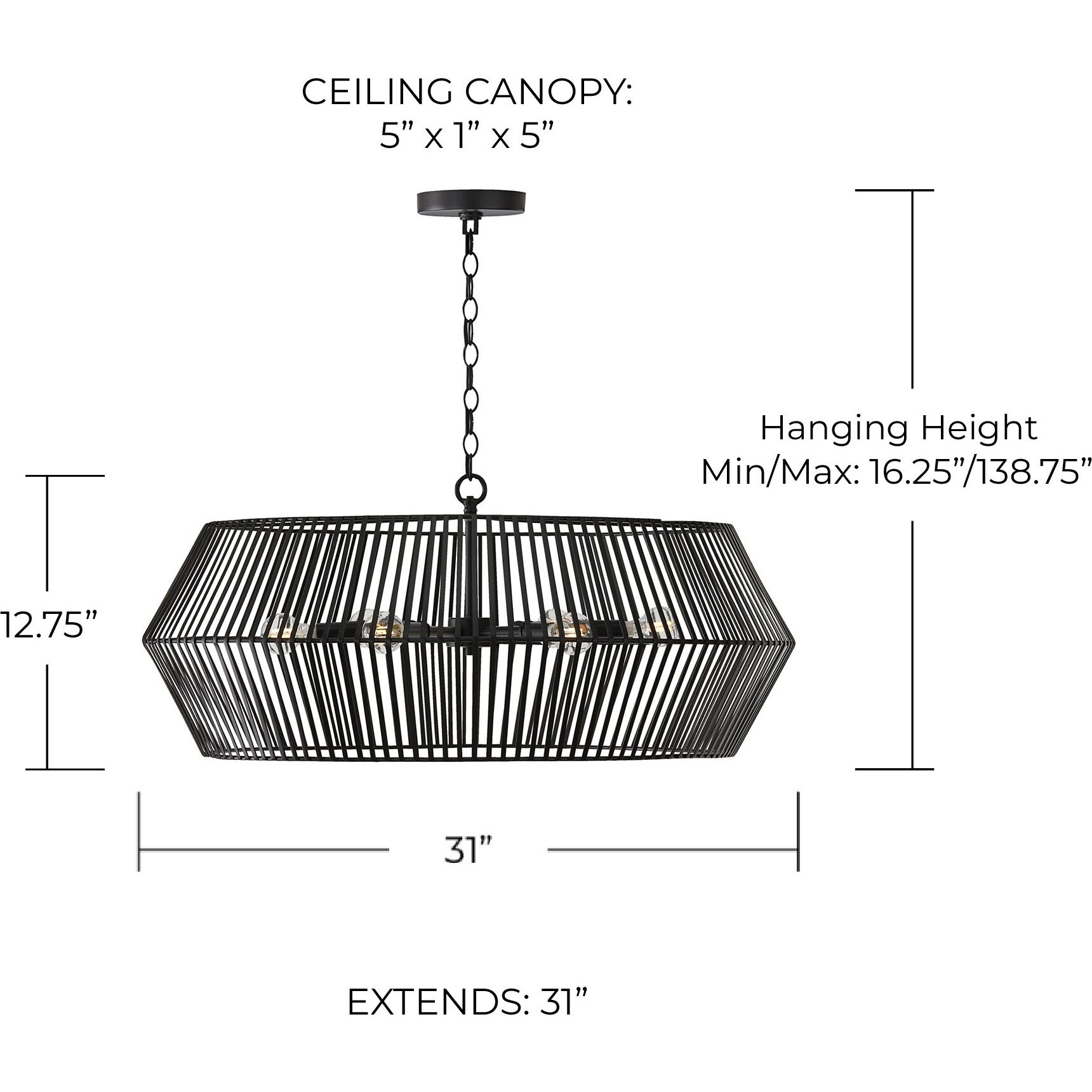 Kaiya 6 Light 31 inch Matte Black Chandelier Ceiling Light