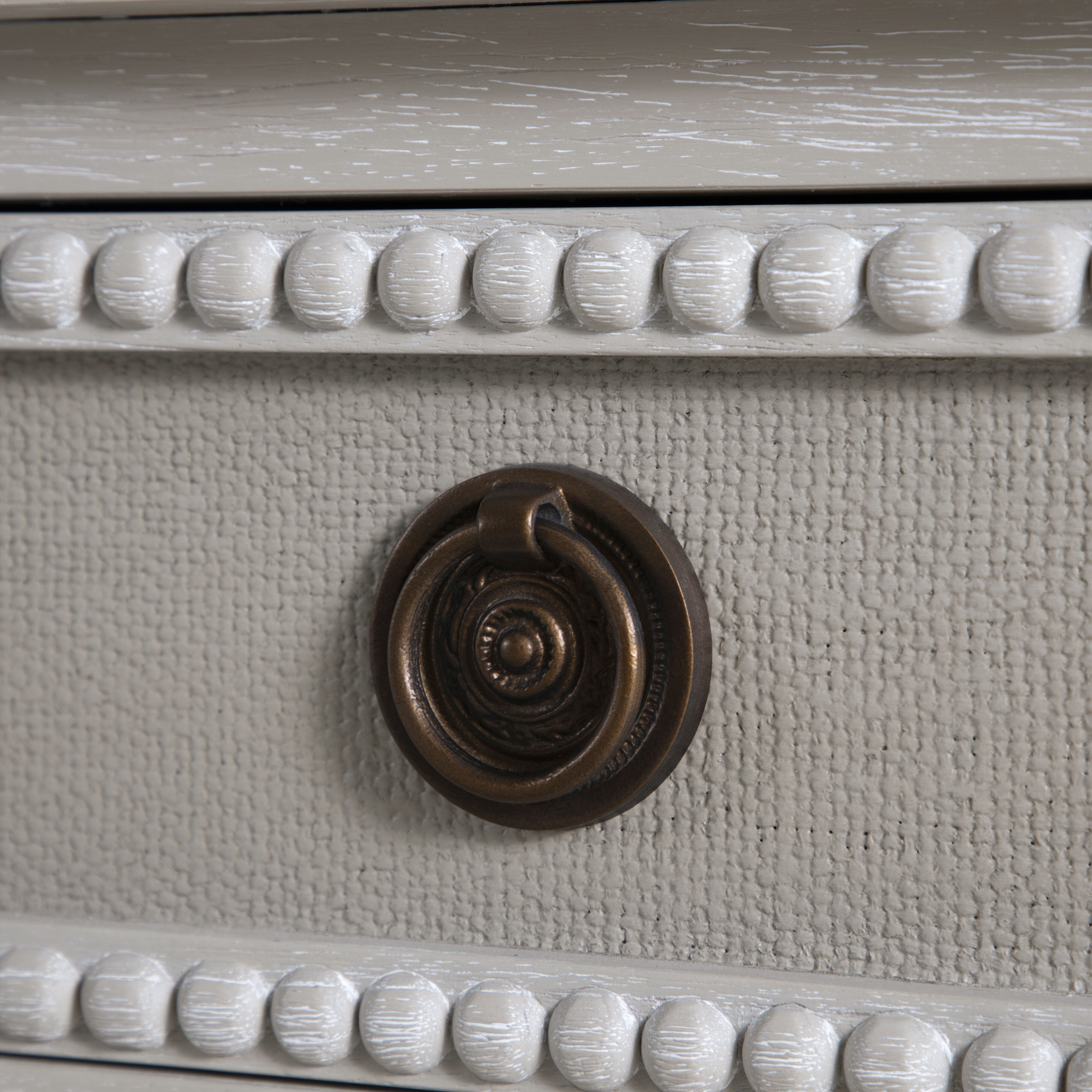 Caroline 30.5 X 30 inch Cerused White and Painted Burlap with Antique Bronze Nightstand