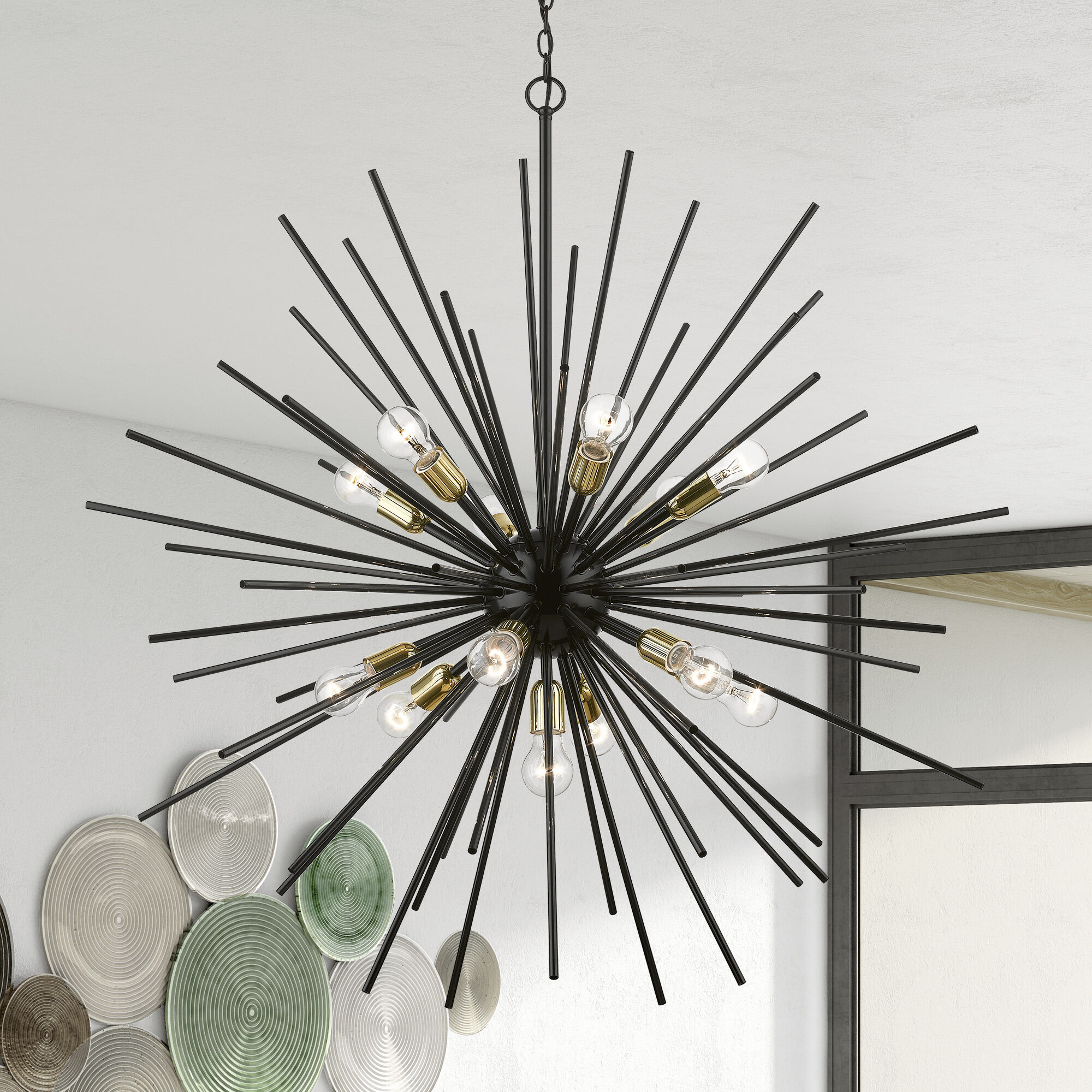 Tribeca 13 Light 42 inch Shiny Black with Polished Brass Accents Foyer Chandelier Ceiling Light, Extra Large