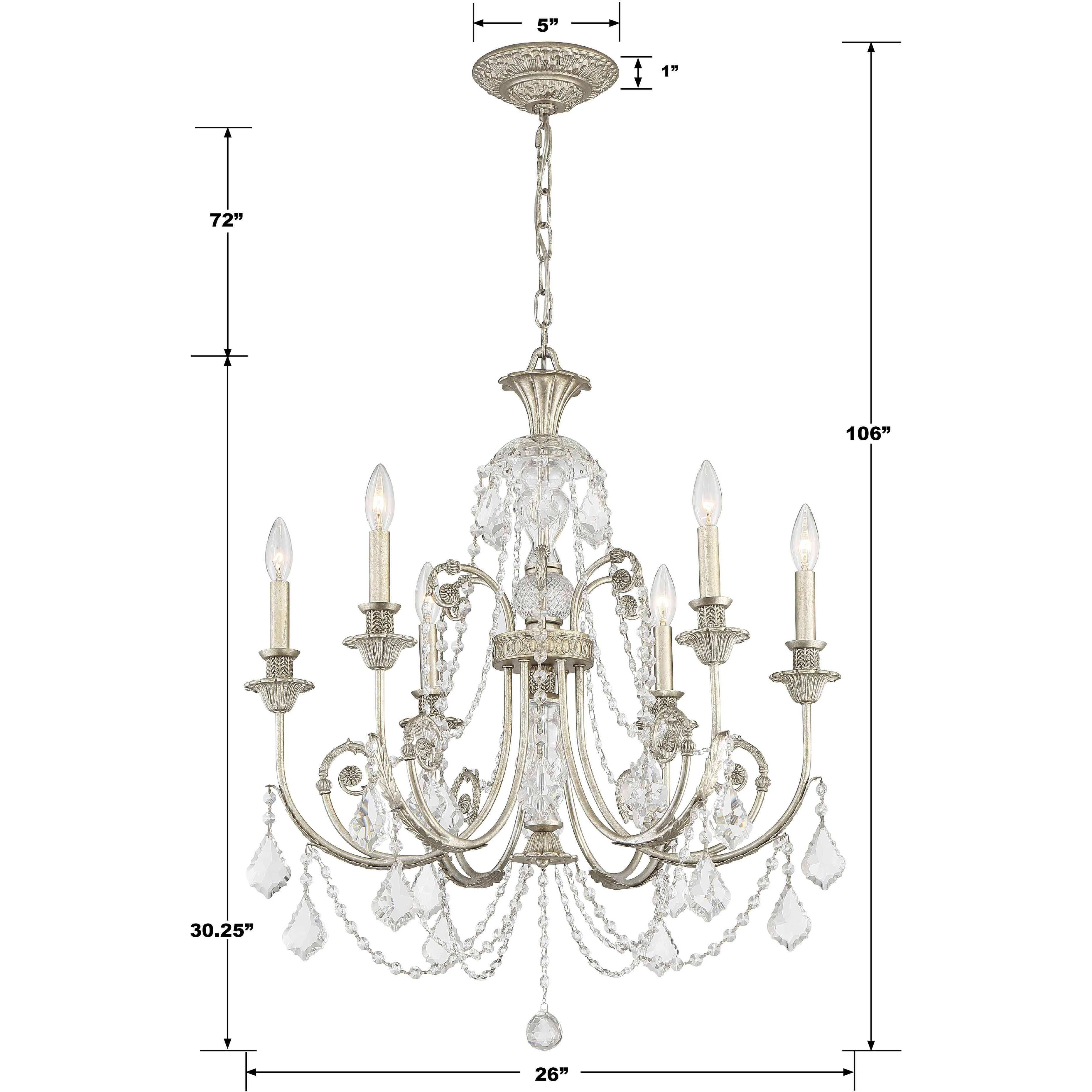 Regis 6 Light 26 inch Olde Silver Chandelier Ceiling Light in Clear Hand Cut