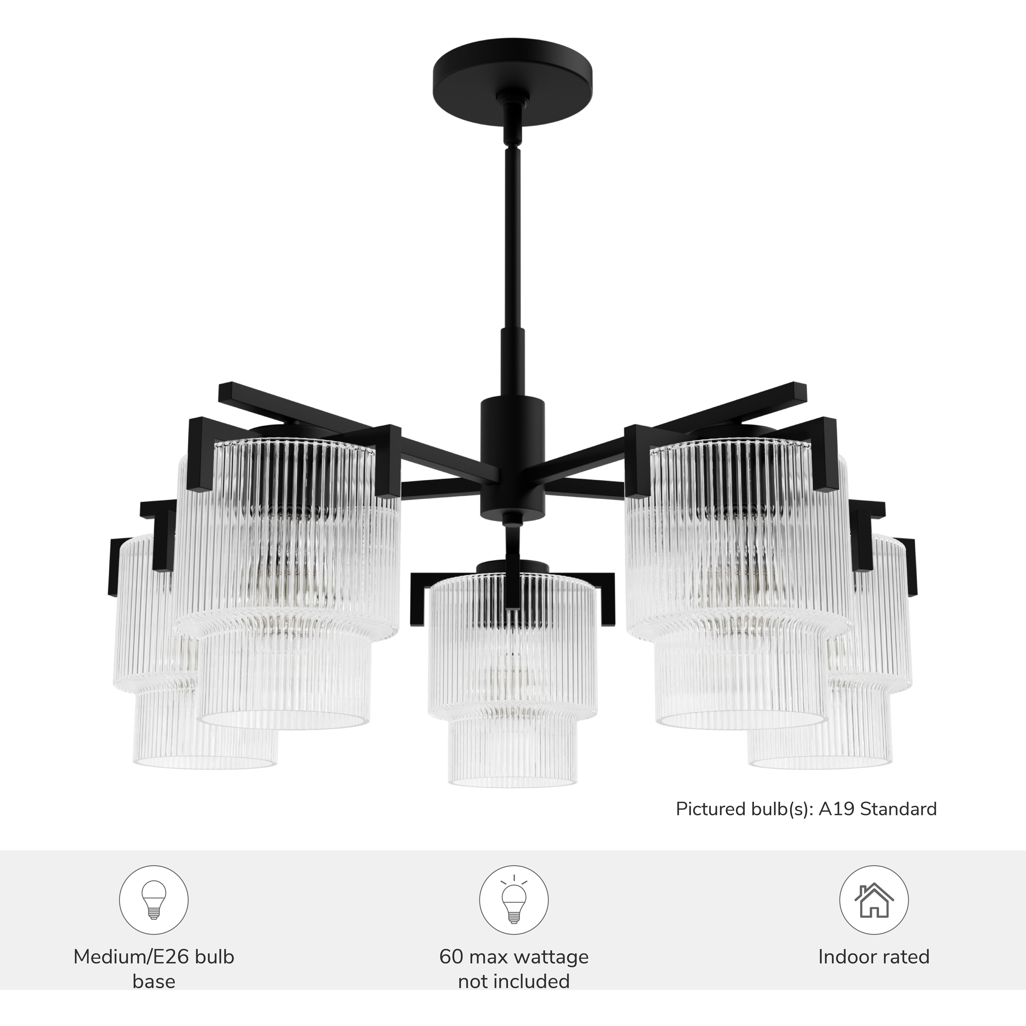 Ontario 5 Light 27.3 inch Matte Black Chandelier Ceiling Light, Medium