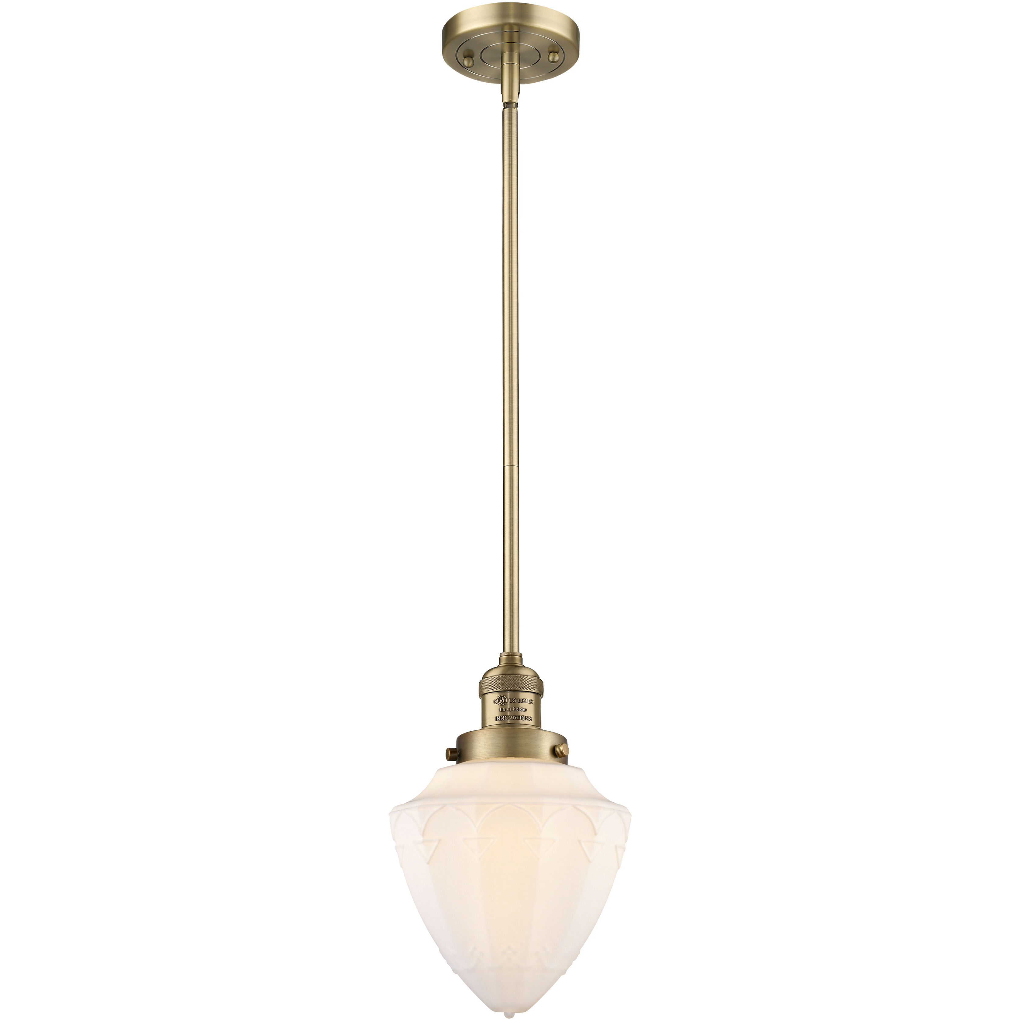 Franklin Restoration Bullet 1 Light 7 inch Brushed Brass Mini Pendant Ceiling Light in Incandescent, Matte White