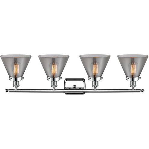 Ballston Large Cone LED 36 inch Polished Chrome Bath Vanity Light Wall Light in Plated Smoke Glass, Ballston