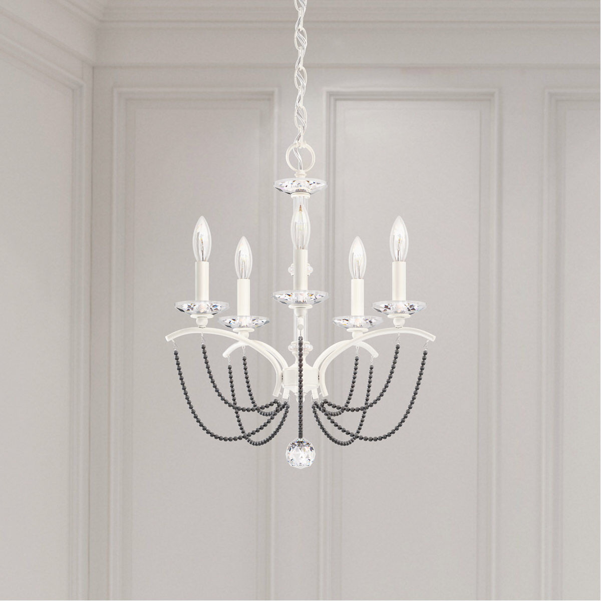 Priscilla 5 Light White Chandelier Ceiling Light in Dark Grey Pearl, Adjustable Height