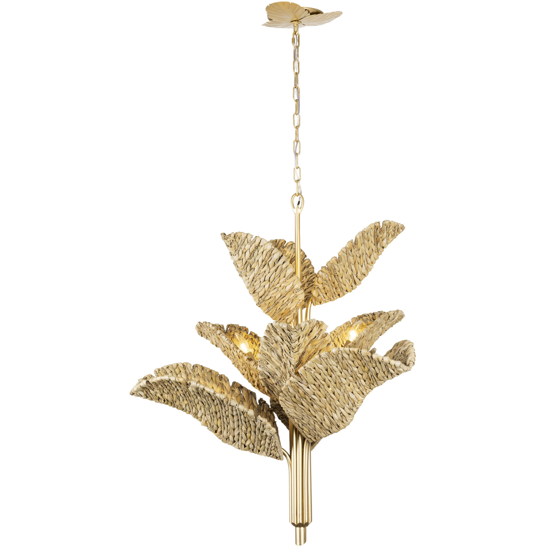Banana Leaf 9 Light 36.75 inch French Gold with Natural Seagrass Chandelier Ceiling Light