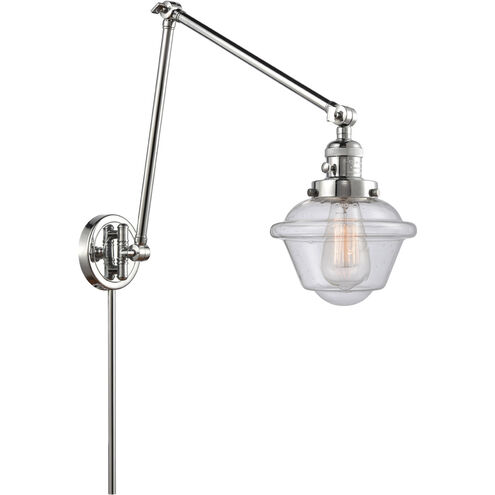 Small Oxford 30 inch 3.5 watt Polished Chrome Swing Arm Wall Light in Seedy Glass, Franklin Restoration