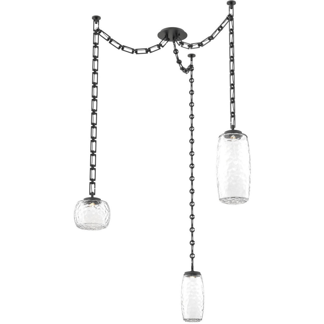 Vessel LED 15.2 inch Matte Black Swag Multi-Pendant Ceiling Light in 3000K LED, Clear, Rectangular Chain