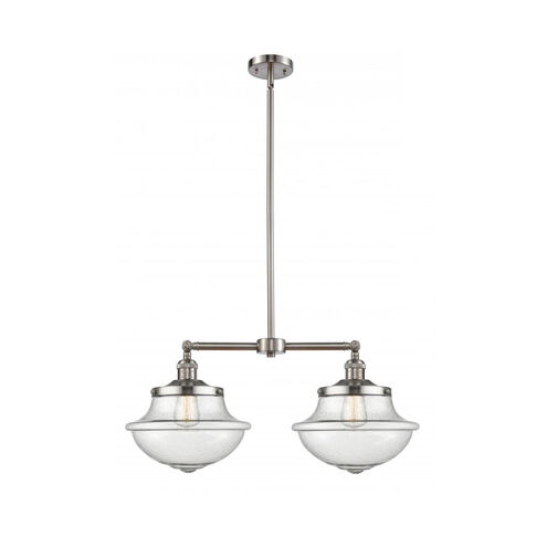 Franklin Restoration Large Oxford 2 Light 25 inch Brushed Satin Nickel Island Light Ceiling Light in Seedy Glass, Franklin Restoration