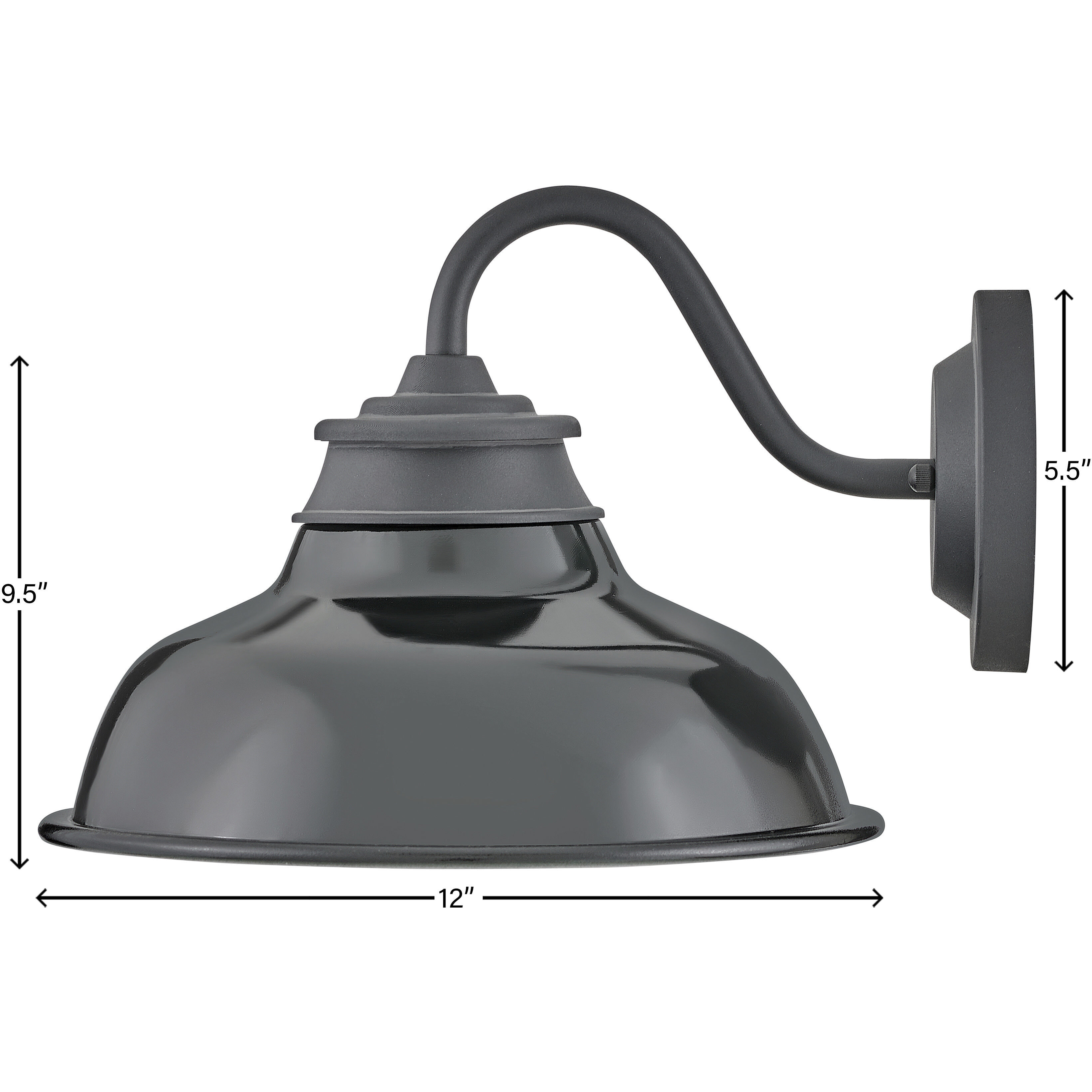 Wallace Outdoor Barn Light in Museum Black with Gloss Black, Gooseneck